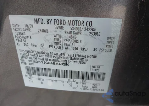 2010 Ford Edge Sel from USA, damaged, VIN 2FMDK3JC6ABA48250